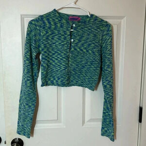 Edikted crop cardigan sweater size small green blue long sleeve buttons NWT